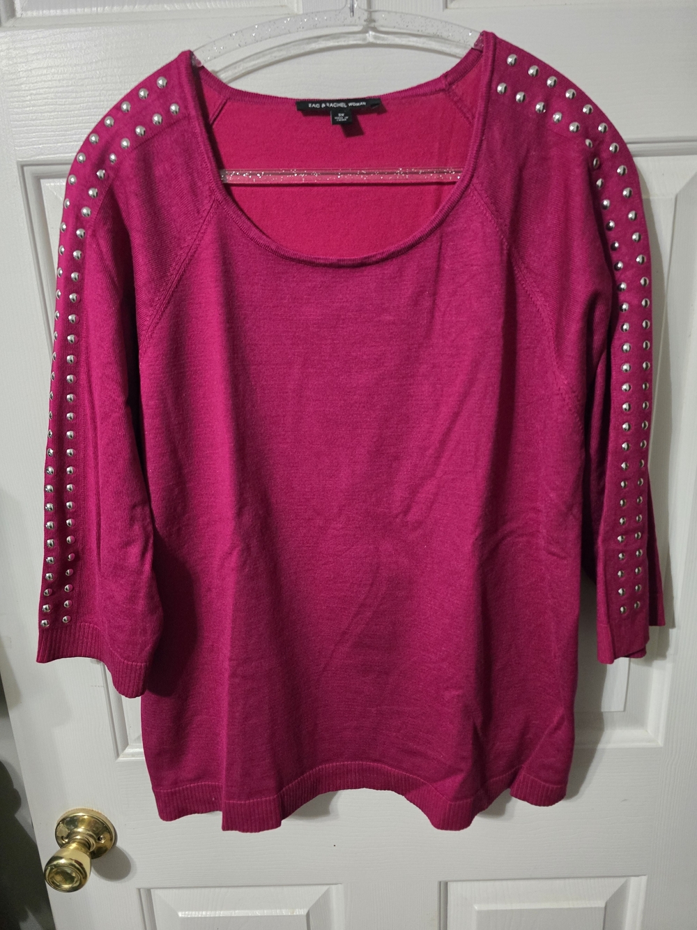Zac & Rachel Fuchsia Studded Sleeve Scoop Neck Top